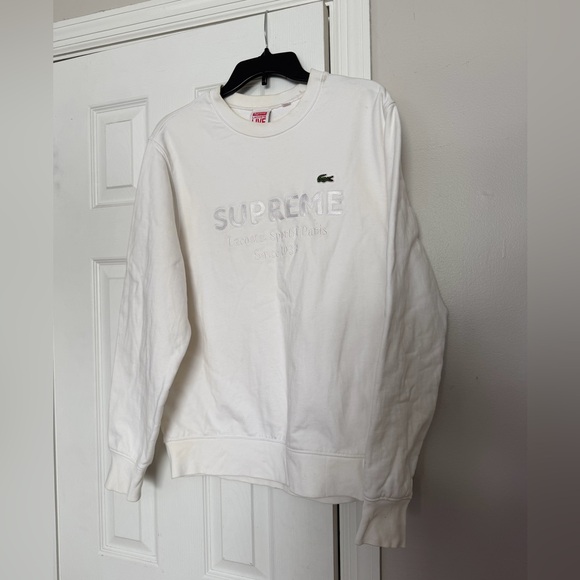 Supreme x Lacoste Crewneck Sweater sweatshirt white unisex L!ve Sz S minimalist